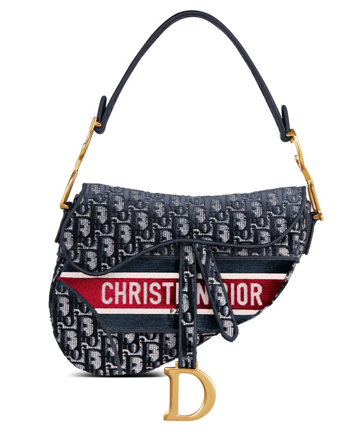 Christian Dior Saddle Bag Canvas Dark Blue